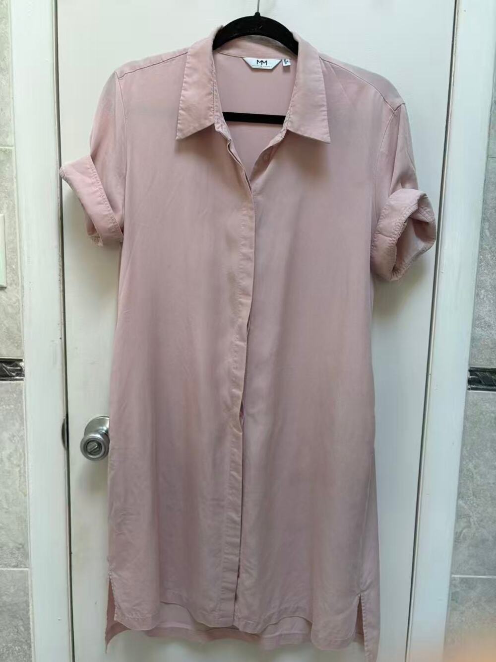 MEILLEUR MOMENT Dusty Pink Shirt Dress Short Sleeve Button Front Casual Work  M